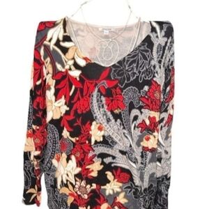 Chico's Vibrant Floral Blouse - Red, Black, Cream